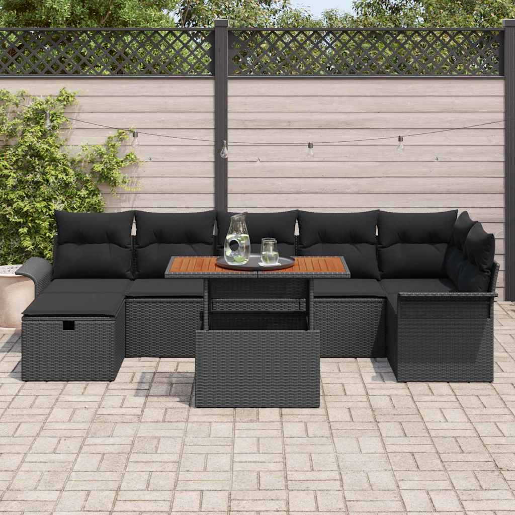 Tuinbankenset met kussen met opslag 8 pcs Zwart poly rattan is nu te koop bij PeponiXL, paradijselijk wonen!