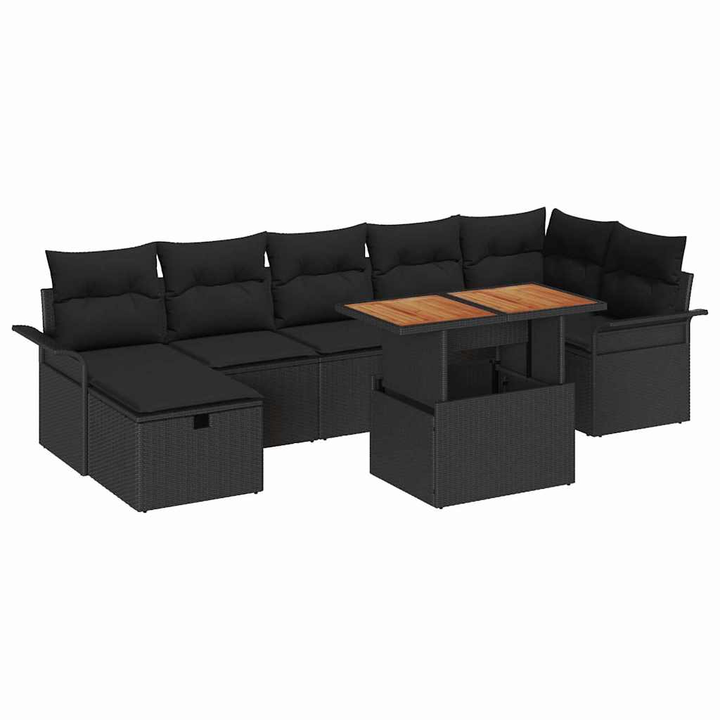 Tuinbankenset met kussen met opslag 8 pcs Zwart poly rattan is nu te koop bij PeponiXL, paradijselijk wonen!