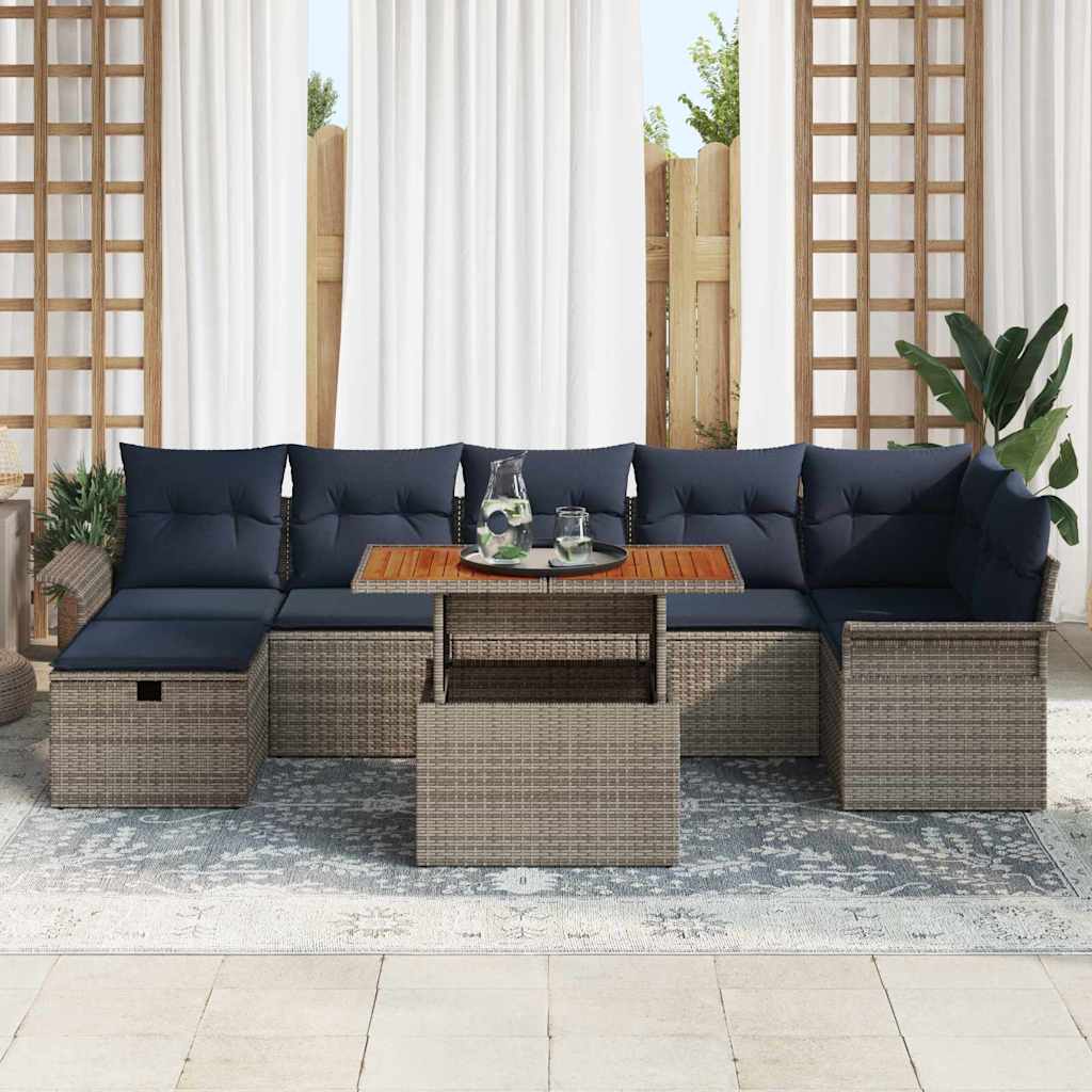 Tuinbankenset met kussen met opslag 8 pcs Grijs poly rattan is nu te koop bij PeponiXL, paradijselijk wonen!