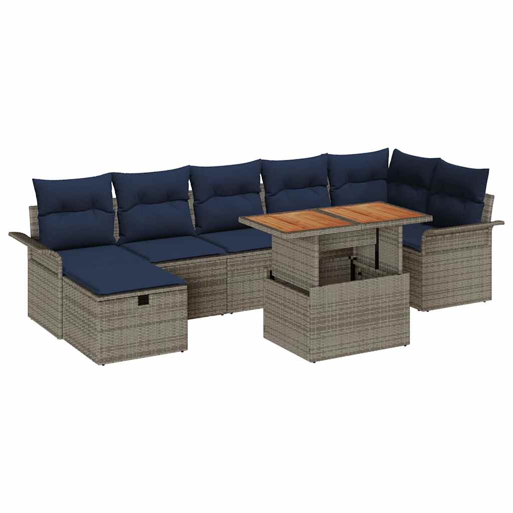 Tuinbankenset met kussen met opslag 8 pcs Grijs poly rattan is nu te koop bij PeponiXL, paradijselijk wonen!