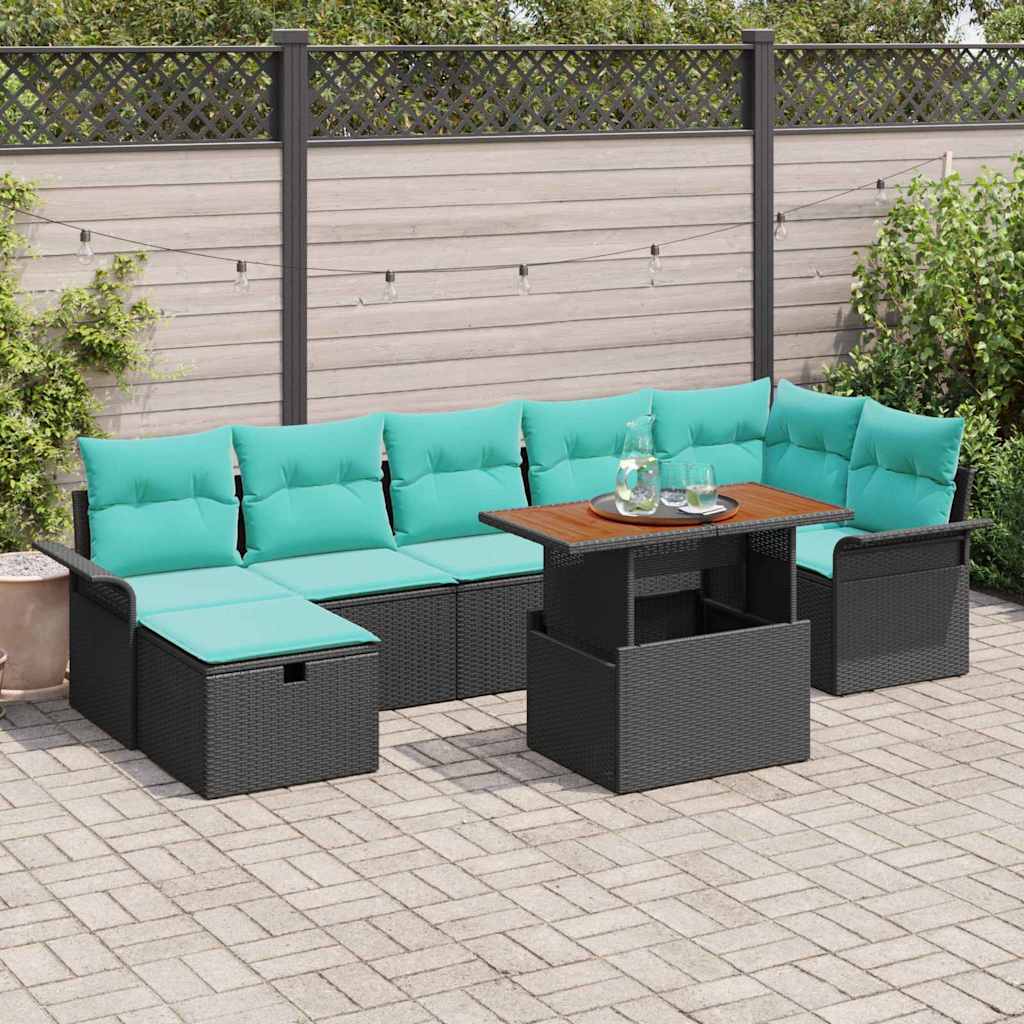 Tuinbankenset met kussen met opslag 8 pcs Zwart poly rattan is nu te koop bij PeponiXL, paradijselijk wonen!