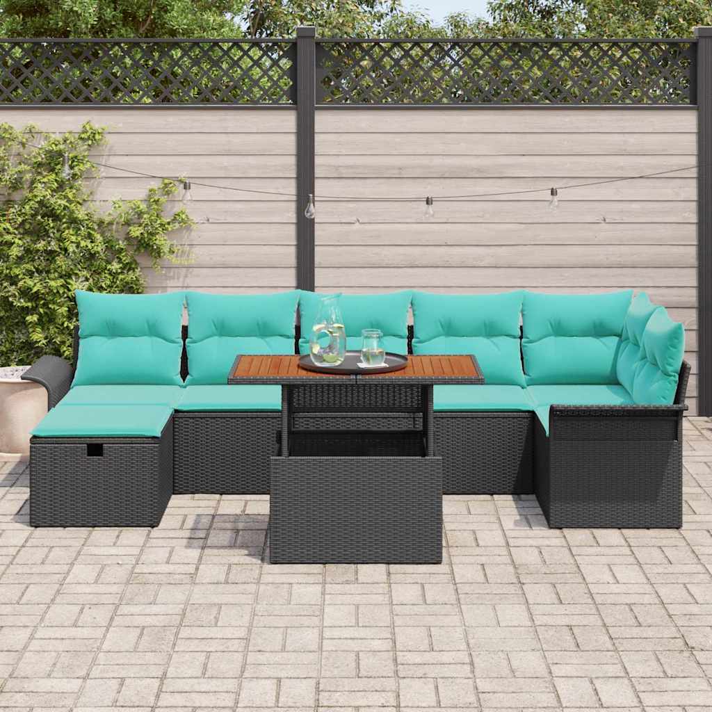 Tuinbankenset met kussen met opslag 8 pcs Zwart poly rattan is nu te koop bij PeponiXL, paradijselijk wonen!