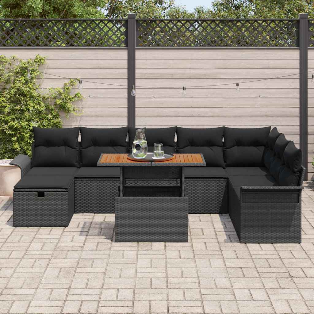 Tuinbankenset met kussen met opslag 9 pcs Zwart poly rattan is nu te koop bij PeponiXL, paradijselijk wonen!