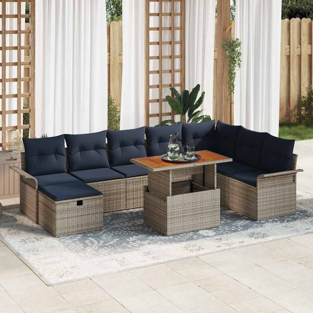Tuinbankenset met kussen met opslag 9 pcs Grijs poly rattan is nu te koop bij PeponiXL, paradijselijk wonen!