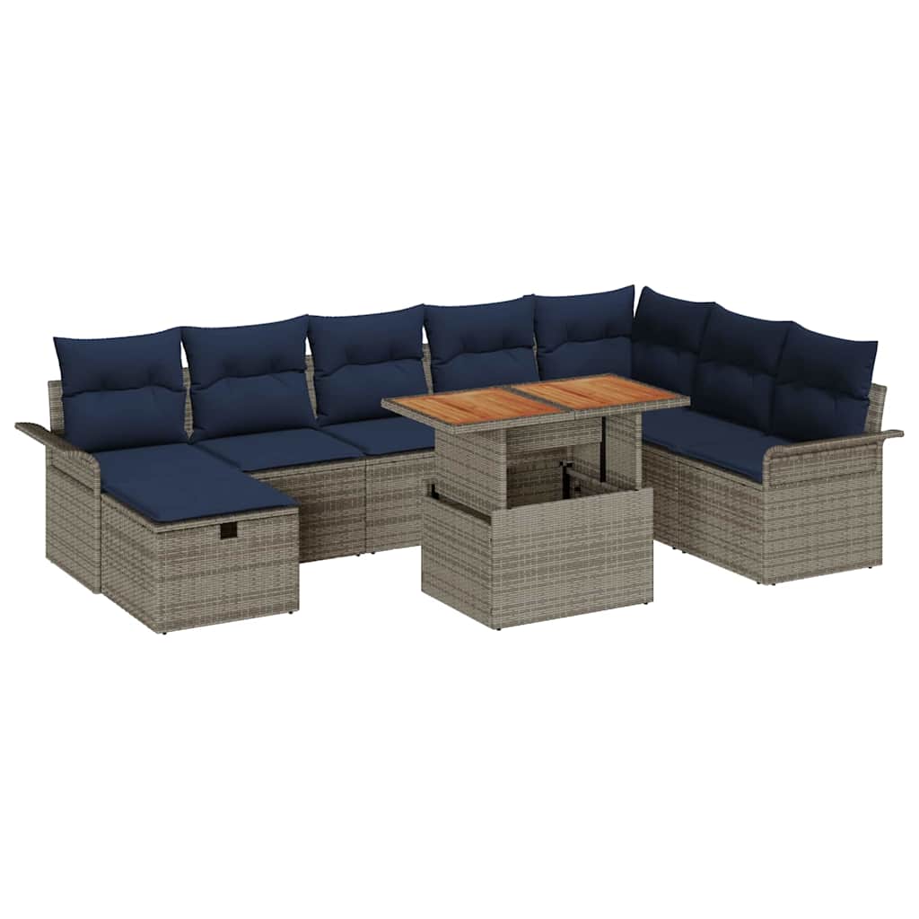 Tuinbankenset met kussen met opslag 9 pcs Grijs poly rattan is nu te koop bij PeponiXL, paradijselijk wonen!
