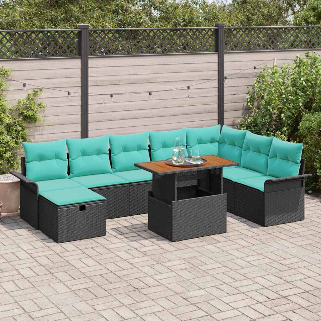 Tuinbankenset met kussen met opslag 9 pcs Zwart poly rattan is nu te koop bij PeponiXL, paradijselijk wonen!