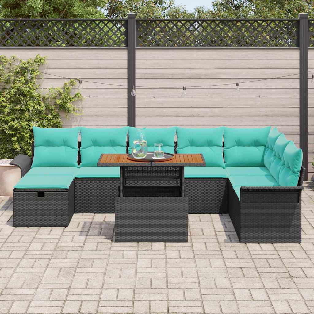 Tuinbankenset met kussen met opslag 9 pcs Zwart poly rattan is nu te koop bij PeponiXL, paradijselijk wonen!