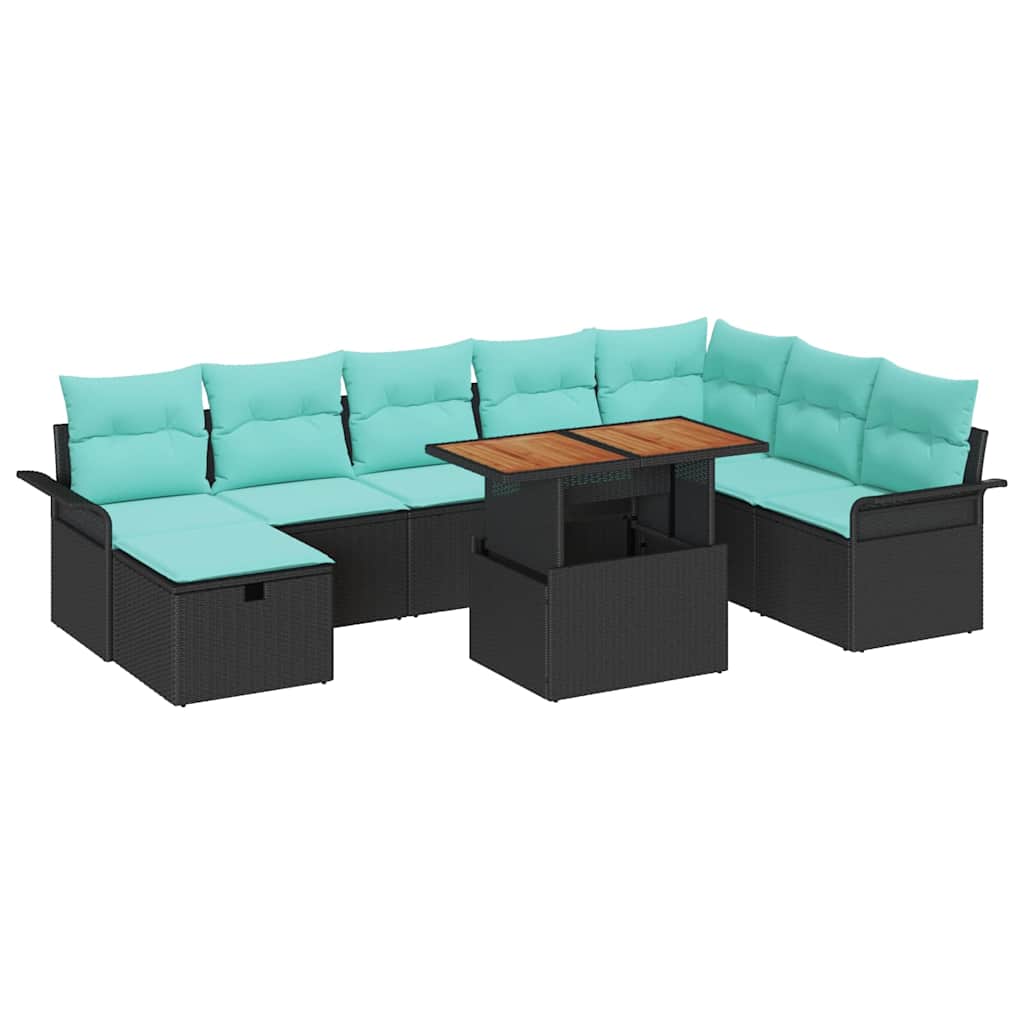 Tuinbankenset met kussen met opslag 9 pcs Zwart poly rattan is nu te koop bij PeponiXL, paradijselijk wonen!