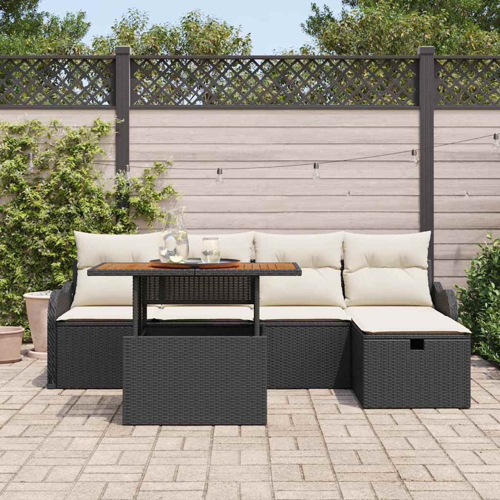 Tuinbankenset met kussen met opslag 6 pcs Zwart poly rattan is nu te koop bij PeponiXL, paradijselijk wonen!