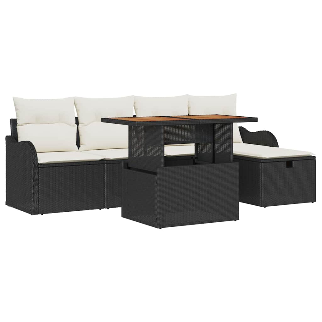Tuinbankenset met kussen met opslag 6 pcs Zwart poly rattan is nu te koop bij PeponiXL, paradijselijk wonen!