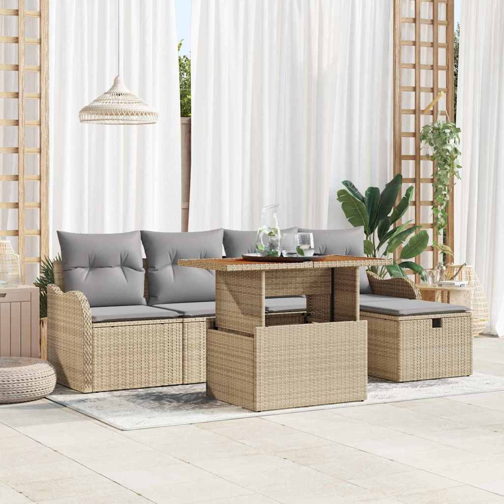 Tuinbankenset met kussen met opslag 6 pcs Beige poly rattan is nu te koop bij PeponiXL, paradijselijk wonen!