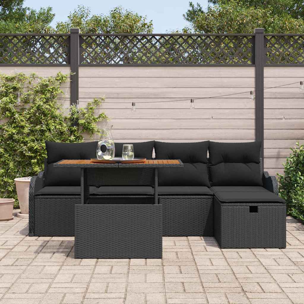 Tuinbankenset met kussen met opslag 6 pcs Zwart poly rattan is nu te koop bij PeponiXL, paradijselijk wonen!