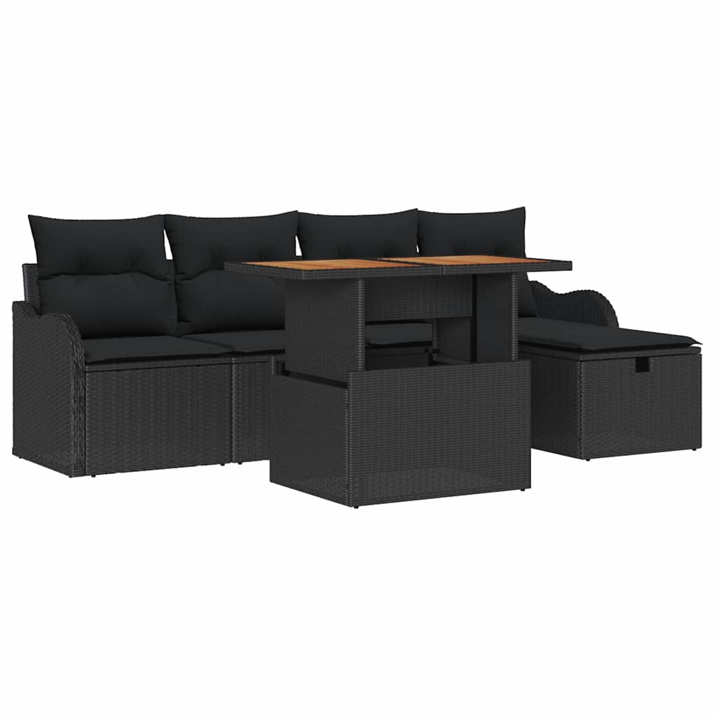 Tuinbankenset met kussen met opslag 6 pcs Zwart poly rattan is nu te koop bij PeponiXL, paradijselijk wonen!