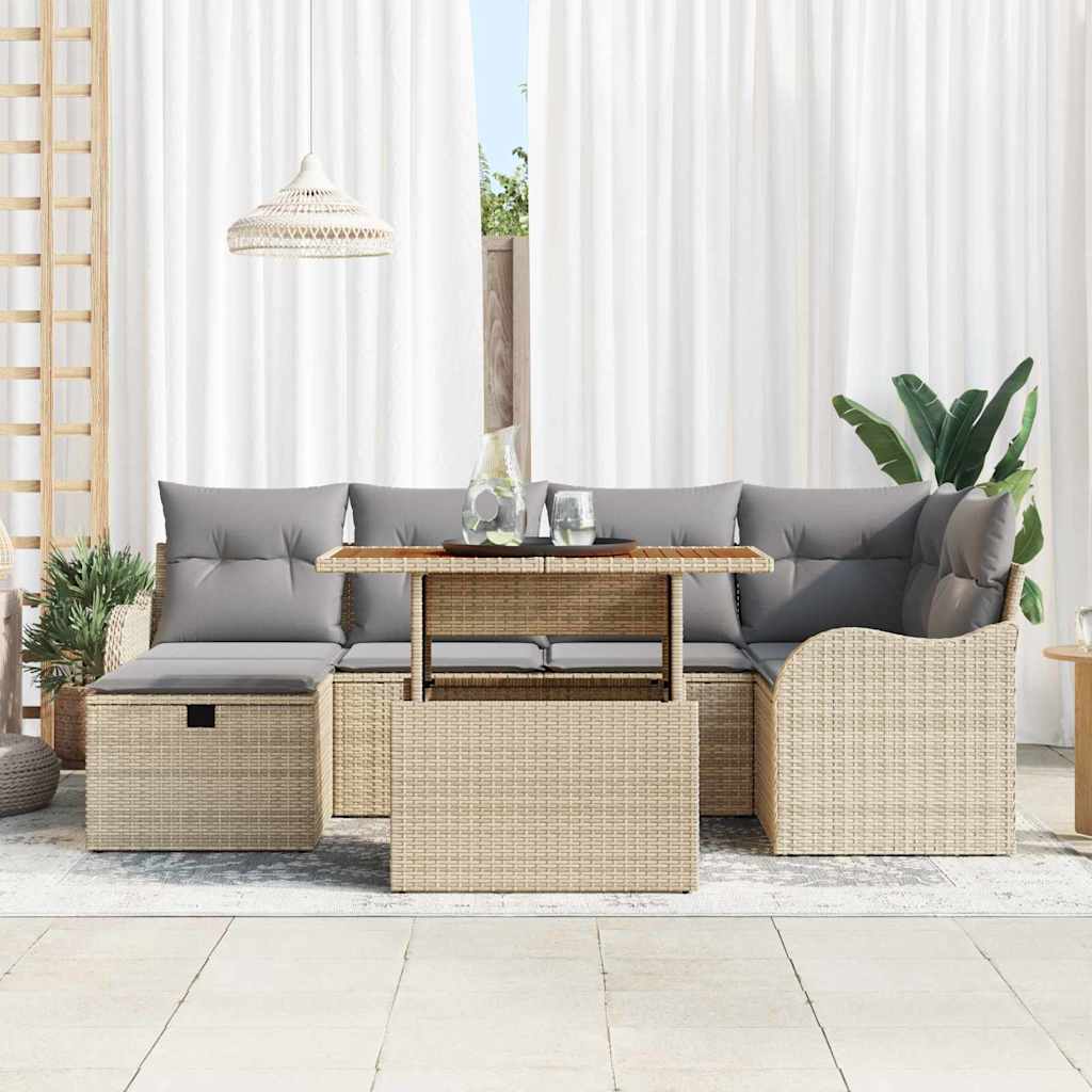 Tuinbankenset met kussen met opslag 7 pcs Beige poly rattan is nu te koop bij PeponiXL, paradijselijk wonen!