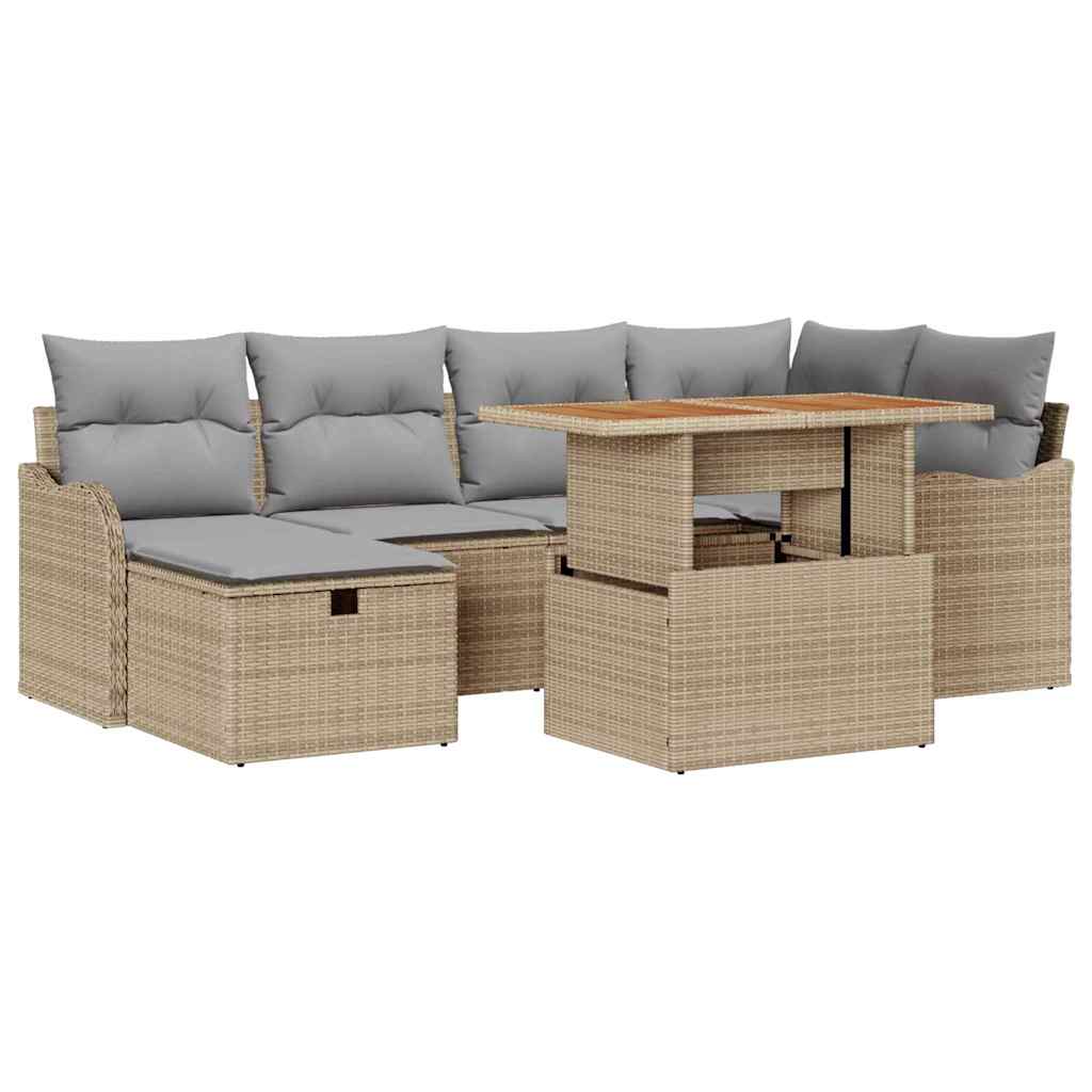 Tuinbankenset met kussen met opslag 7 pcs Beige poly rattan is nu te koop bij PeponiXL, paradijselijk wonen!