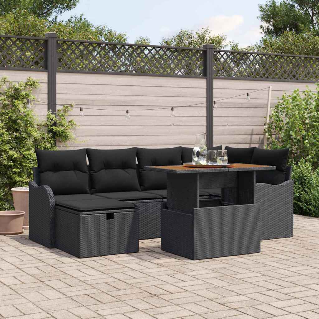 Tuinbankenset met kussen met opslag 7 pcs Zwart poly rattan is nu te koop bij PeponiXL, paradijselijk wonen!
