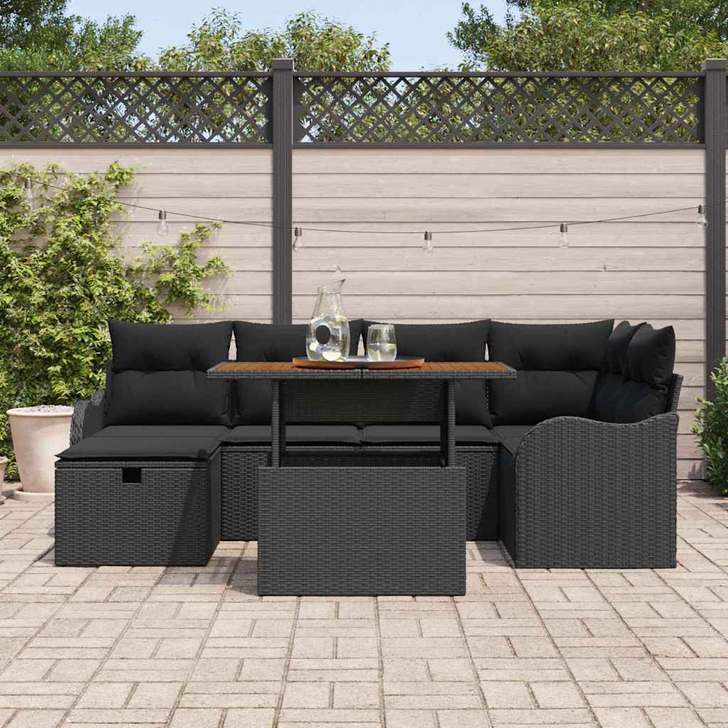 Tuinbankenset met kussen met opslag 7 pcs Zwart poly rattan is nu te koop bij PeponiXL, paradijselijk wonen!
