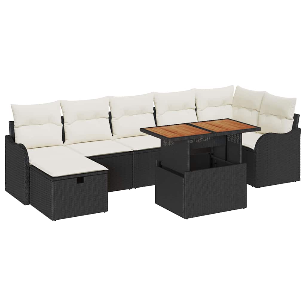 Tuinbankenset met kussen met opslag 8 pcs Zwart poly rattan is nu te koop bij PeponiXL, paradijselijk wonen!