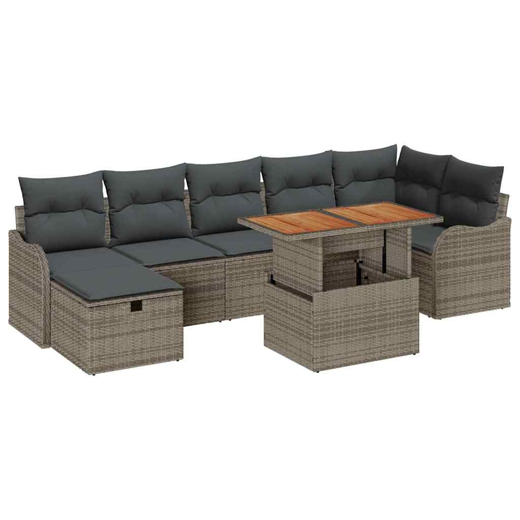Tuinbankenset met kussen met opslag 8 pcs Grijs poly rattan is nu te koop bij PeponiXL, paradijselijk wonen!