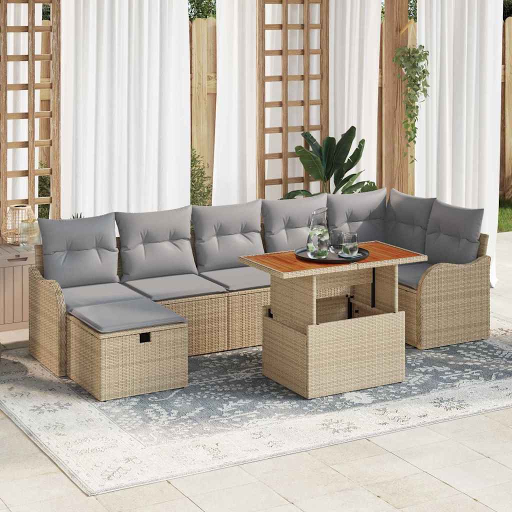 Tuinbankenset met kussen met opslag 8 pcs Beige poly rattan is nu te koop bij PeponiXL, paradijselijk wonen!