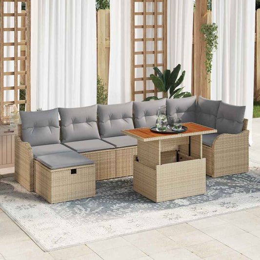 Tuinbankenset 8 st Beige poly rattan is nu te koop bij PeponiXL, paradijselijk wonen!