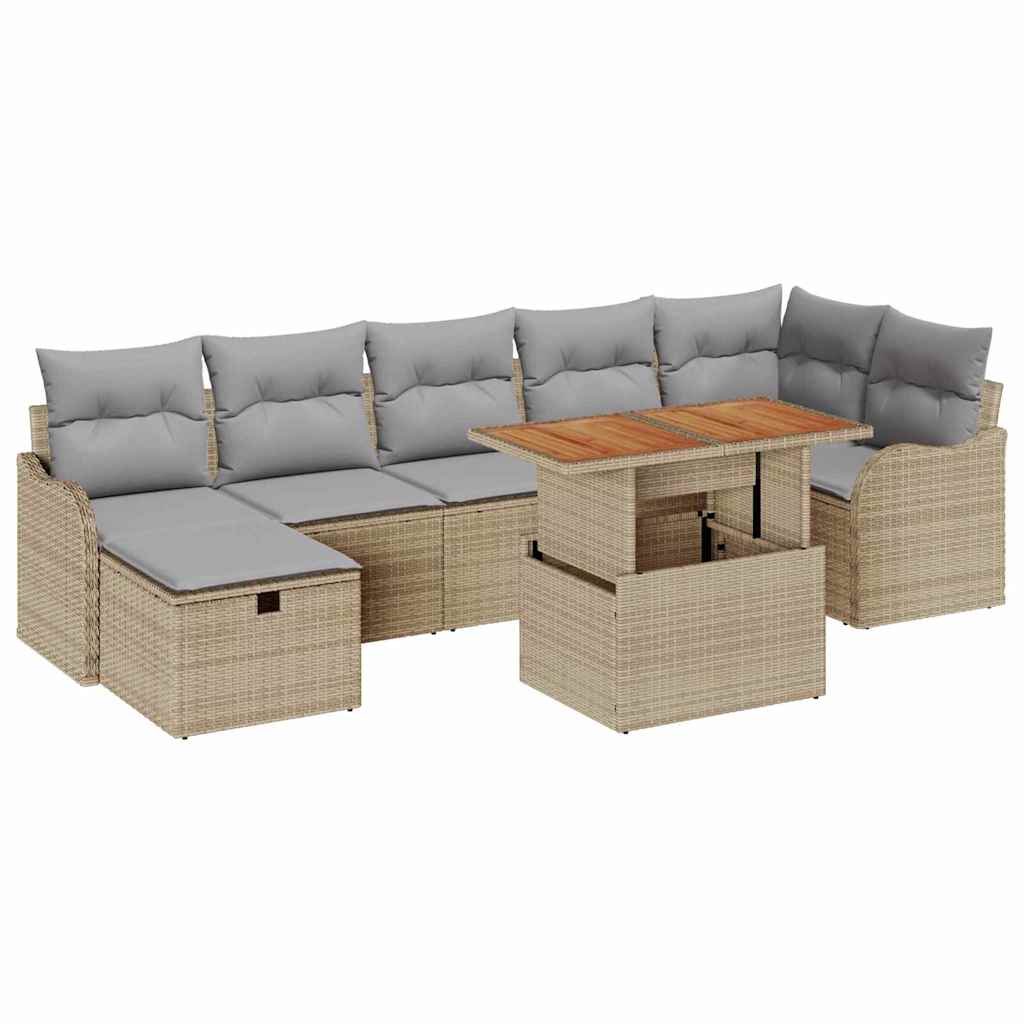 Tuinbankenset met kussen met opslag 8 pcs Beige poly rattan is nu te koop bij PeponiXL, paradijselijk wonen!