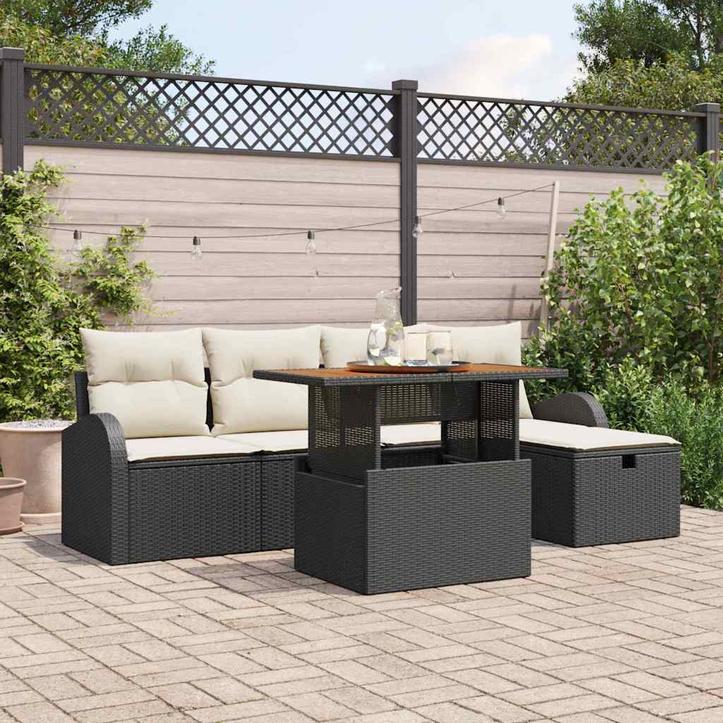 Tuinbankenset met kussen met opslag 6 pcs Zwart poly rattan is nu te koop bij PeponiXL, paradijselijk wonen!