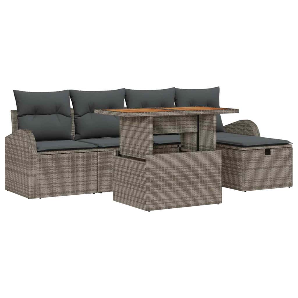 Tuinbankenset met kussen met opslag 6 pcs Grijs poly rattan is nu te koop bij PeponiXL, paradijselijk wonen!