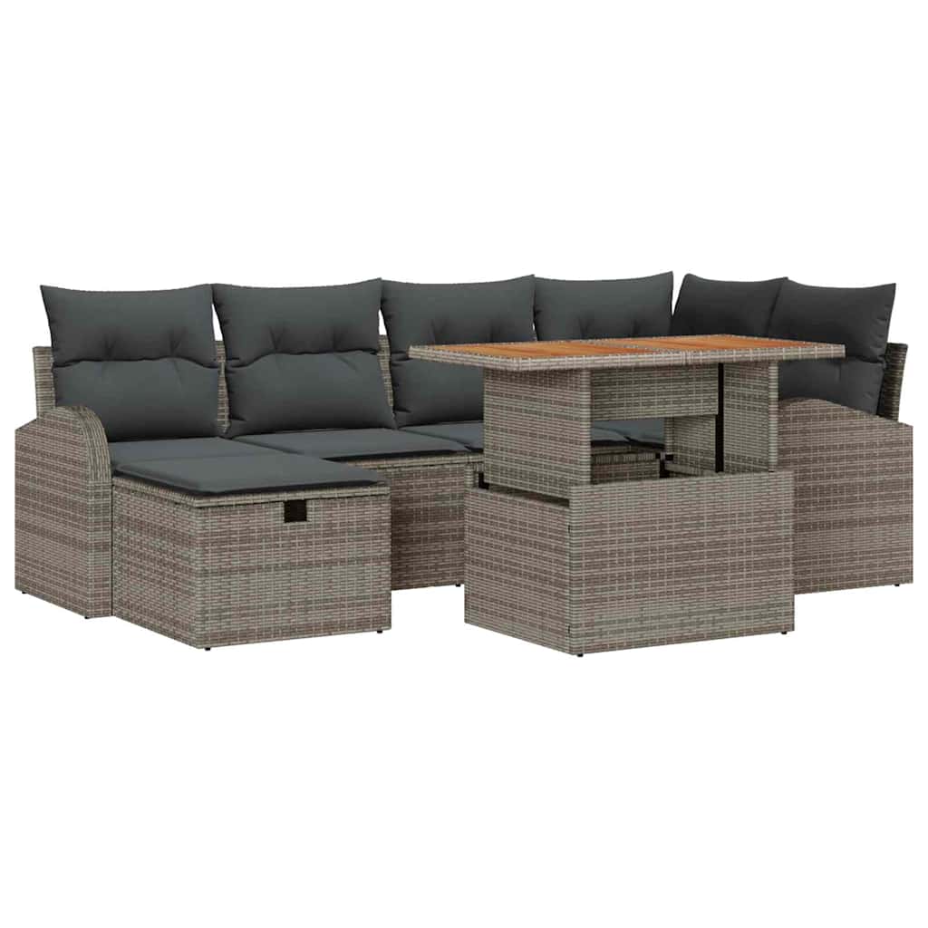 Tuinbankenset met kussen met opslag 7 pcs Grijs poly rattan is nu te koop bij PeponiXL, paradijselijk wonen!