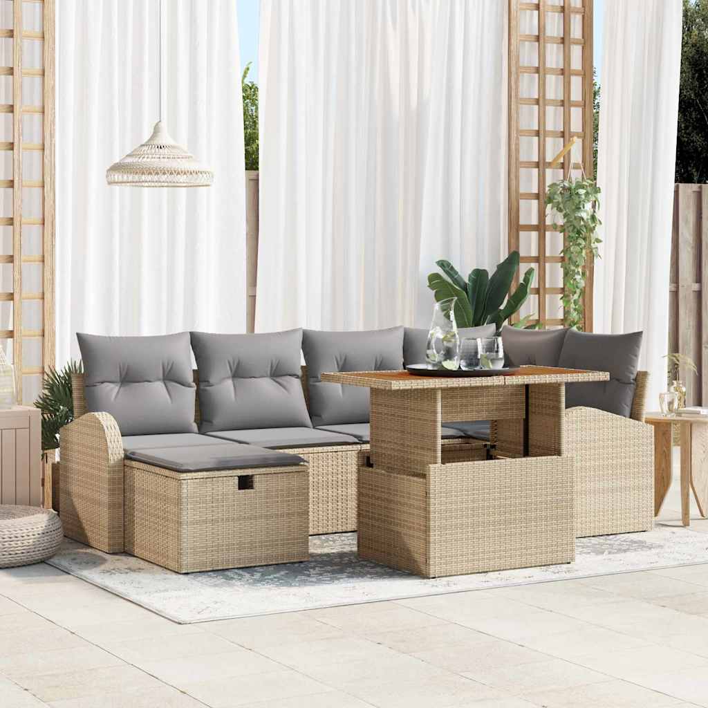 Tuinbankenset met kussen met opslag 7 pcs Beige poly rattan is nu te koop bij PeponiXL, paradijselijk wonen!