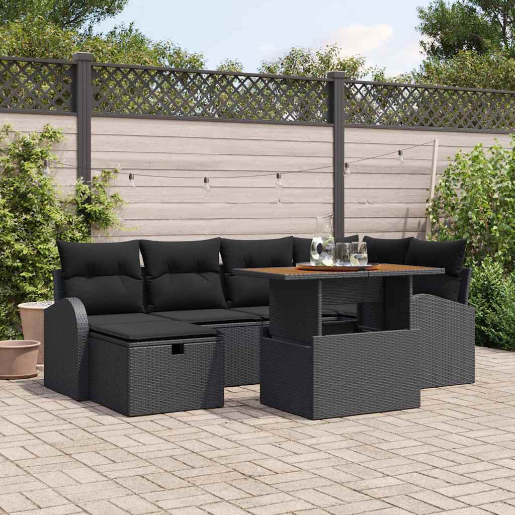 Tuinbankenset met kussen met opslag 7 pcs Zwart poly rattan is nu te koop bij PeponiXL, paradijselijk wonen!