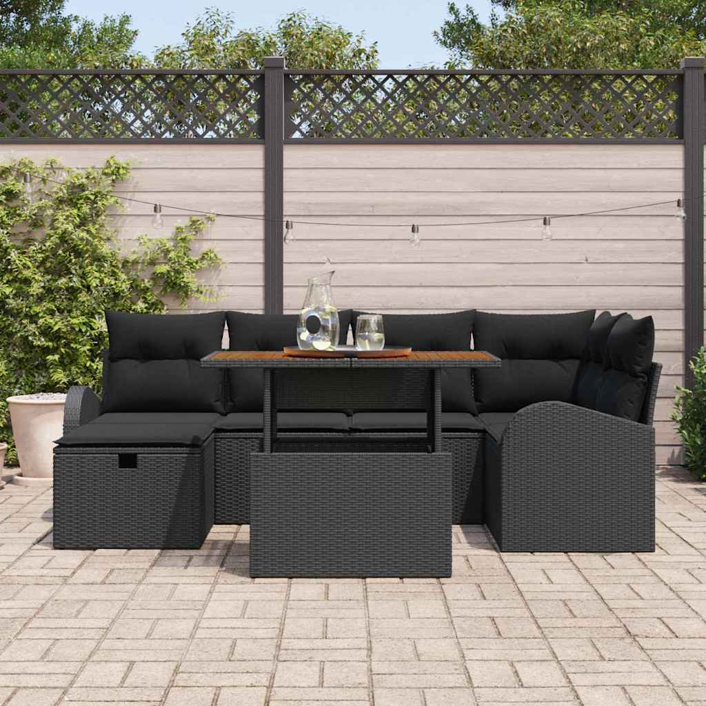 Tuinbankenset met kussen met opslag 7 pcs Zwart poly rattan is nu te koop bij PeponiXL, paradijselijk wonen!