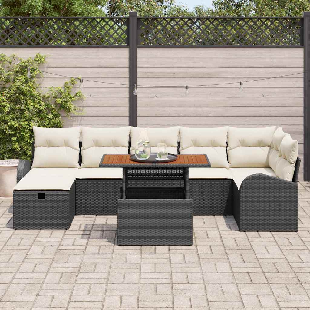 Tuinbankenset met kussen met opslag 8 pcs Zwart poly rattan is nu te koop bij PeponiXL, paradijselijk wonen!