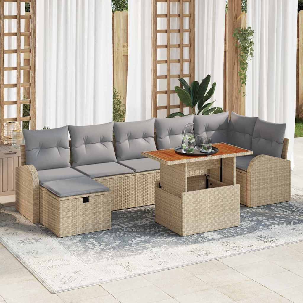 Tuinbankenset met kussen met opslag 8 pcs Beige poly rattan is nu te koop bij PeponiXL, paradijselijk wonen!
