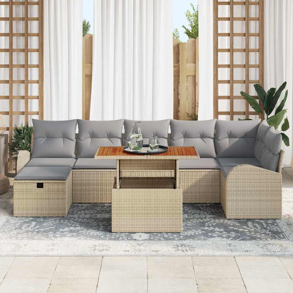 Tuinbankenset met kussen met opslag 8 pcs Beige poly rattan is nu te koop bij PeponiXL, paradijselijk wonen!