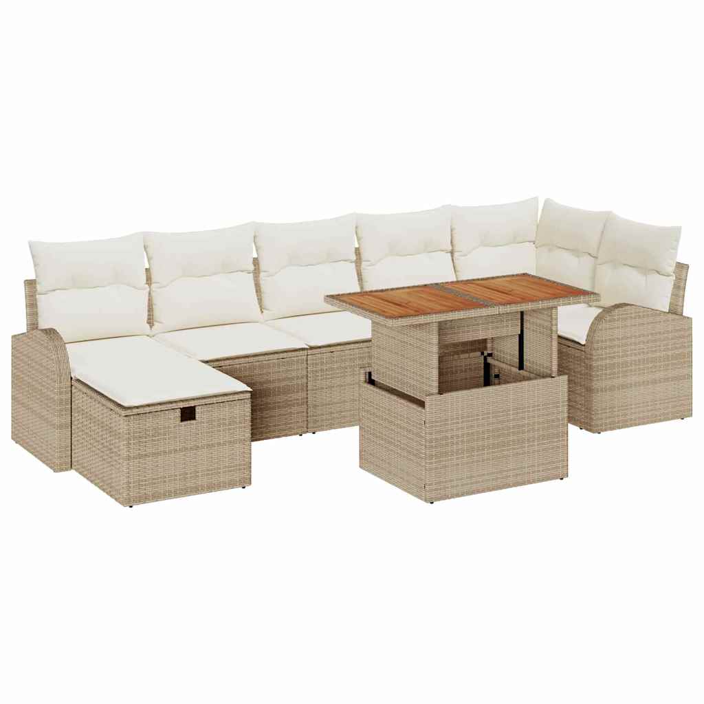 Tuinbankenset met kussen met opslag 8 pcs Beige poly rattan is nu te koop bij PeponiXL, paradijselijk wonen!