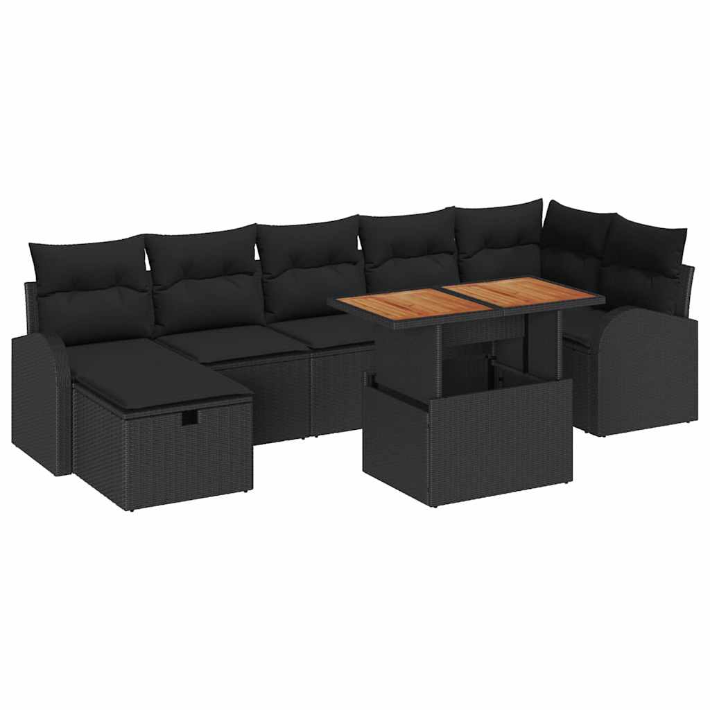 Tuinbankenset met kussen met opslag 8 pcs Zwart poly rattan is nu te koop bij PeponiXL, paradijselijk wonen!