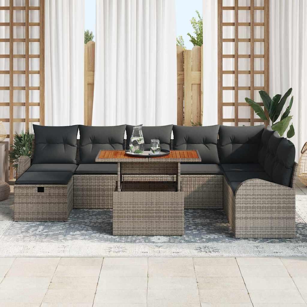 Tuinbankenset met kussen met opslag 9 pcs Grijs poly rattan is nu te koop bij PeponiXL, paradijselijk wonen!
