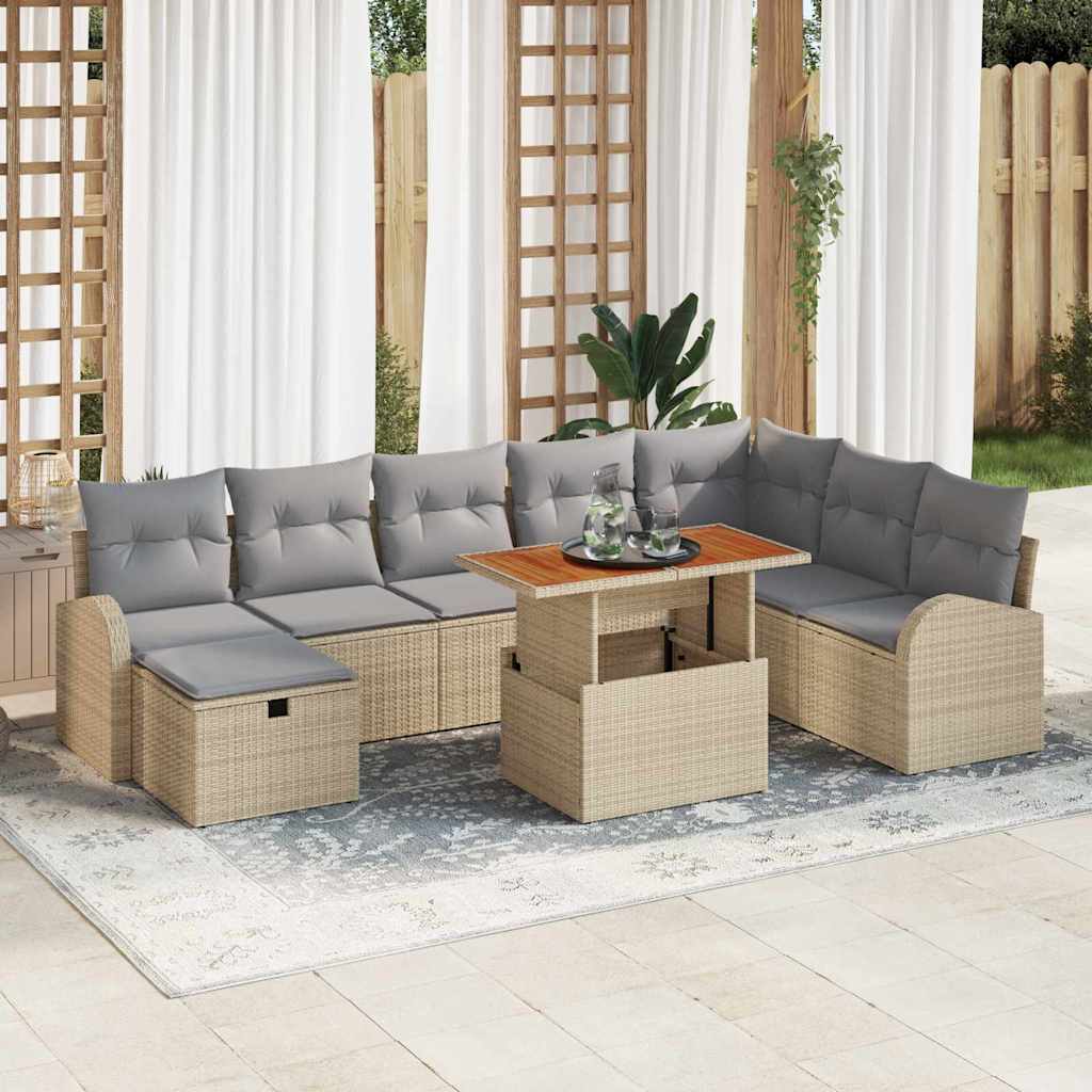 Tuinbankenset met kussen met opslag 9 pcs Beige poly rattan is nu te koop bij PeponiXL, paradijselijk wonen!