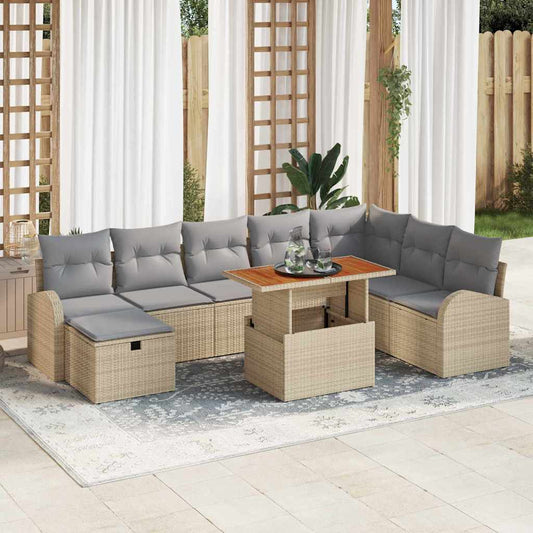 Tuinbankenset 9 st Beige poly rattan is nu te koop bij PeponiXL, paradijselijk wonen!
