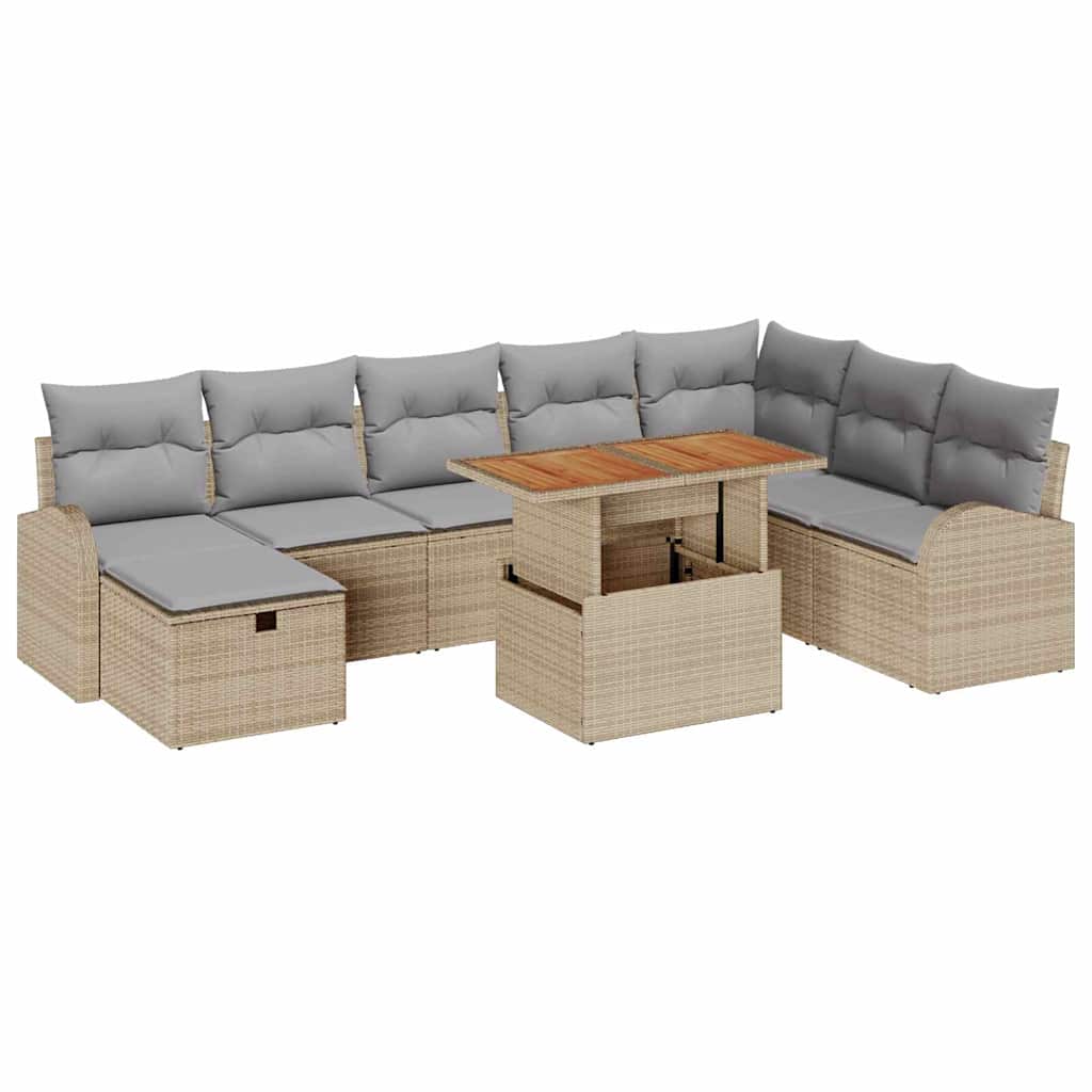 Tuinbankenset met kussen met opslag 9 pcs Beige poly rattan is nu te koop bij PeponiXL, paradijselijk wonen!