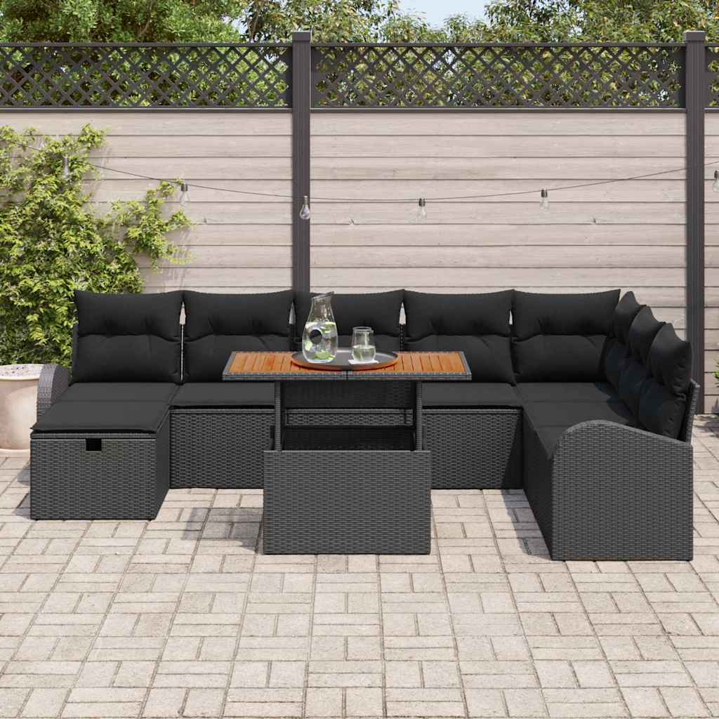 Tuinbankenset met kussen met opslag 9 pcs Zwart poly rattan is nu te koop bij PeponiXL, paradijselijk wonen!