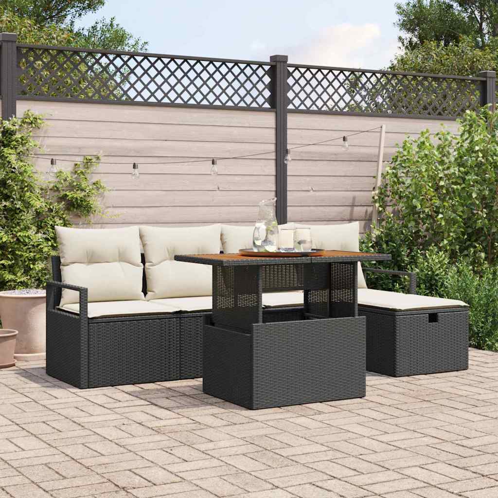 Tuinbankenset met kussen met opslag 6 pcs Zwart poly rattan is nu te koop bij PeponiXL, paradijselijk wonen!