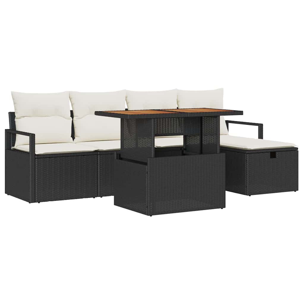 Tuinbankenset met kussen met opslag 6 pcs Zwart poly rattan is nu te koop bij PeponiXL, paradijselijk wonen!