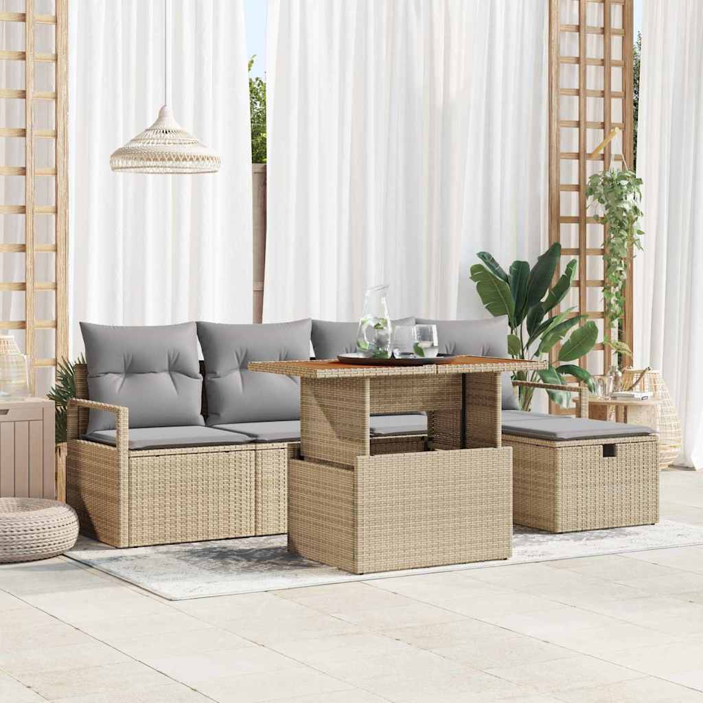 Tuinbankenset met kussen met opslag 6 pcs Beige poly rattan is nu te koop bij PeponiXL, paradijselijk wonen!