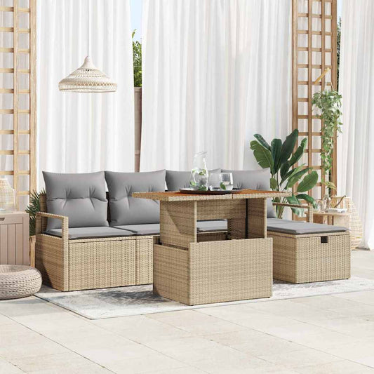 Tuinbankenset 6 st Beige poly rattan is nu te koop bij PeponiXL, paradijselijk wonen!