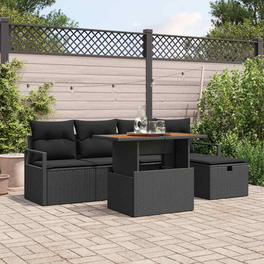 Tuinbankenset met kussen met opslag 6 pcs Zwart poly rattan is nu te koop bij PeponiXL, paradijselijk wonen!