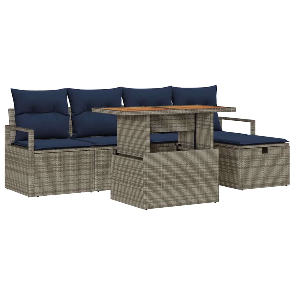 Tuinbankenset met kussen met opslag 6 pcs Grijs poly rattan is nu te koop bij PeponiXL, paradijselijk wonen!