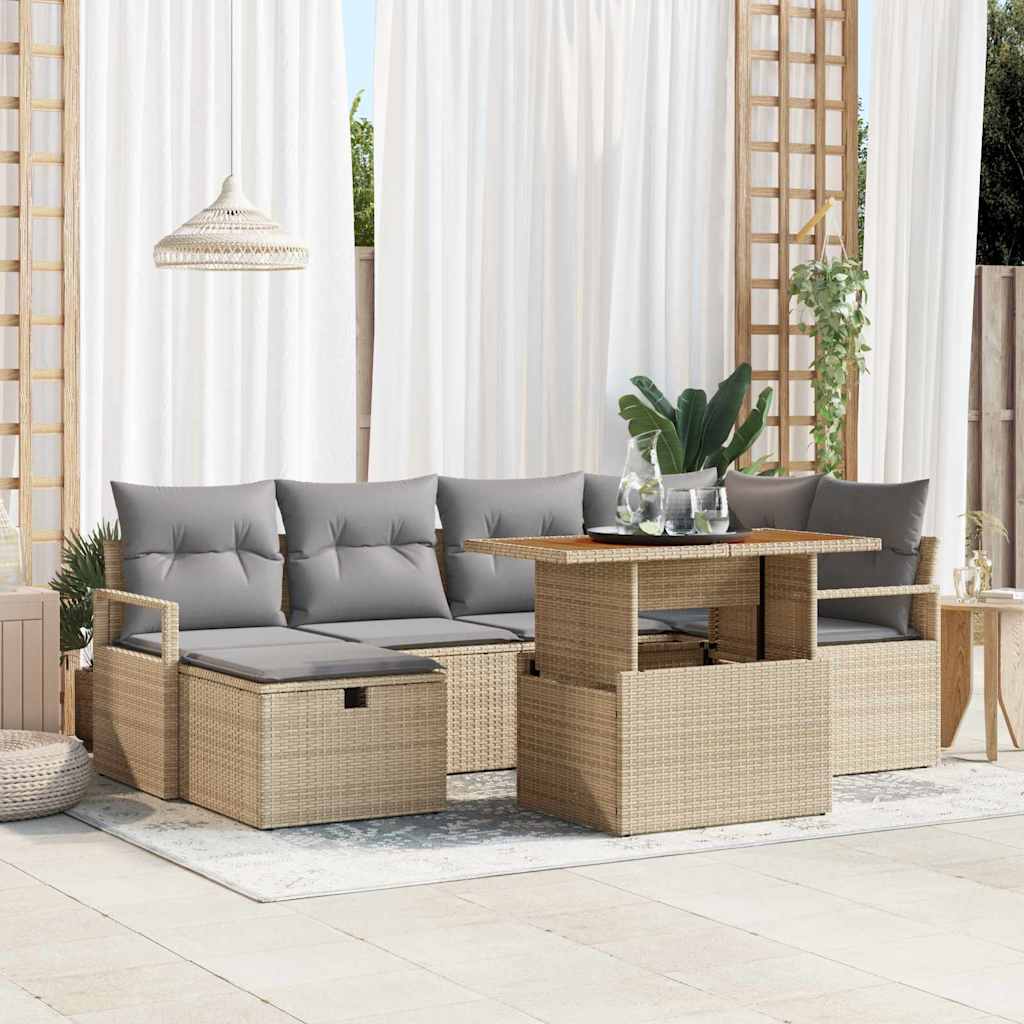 Tuinbankenset 7 st Beige poly rattan