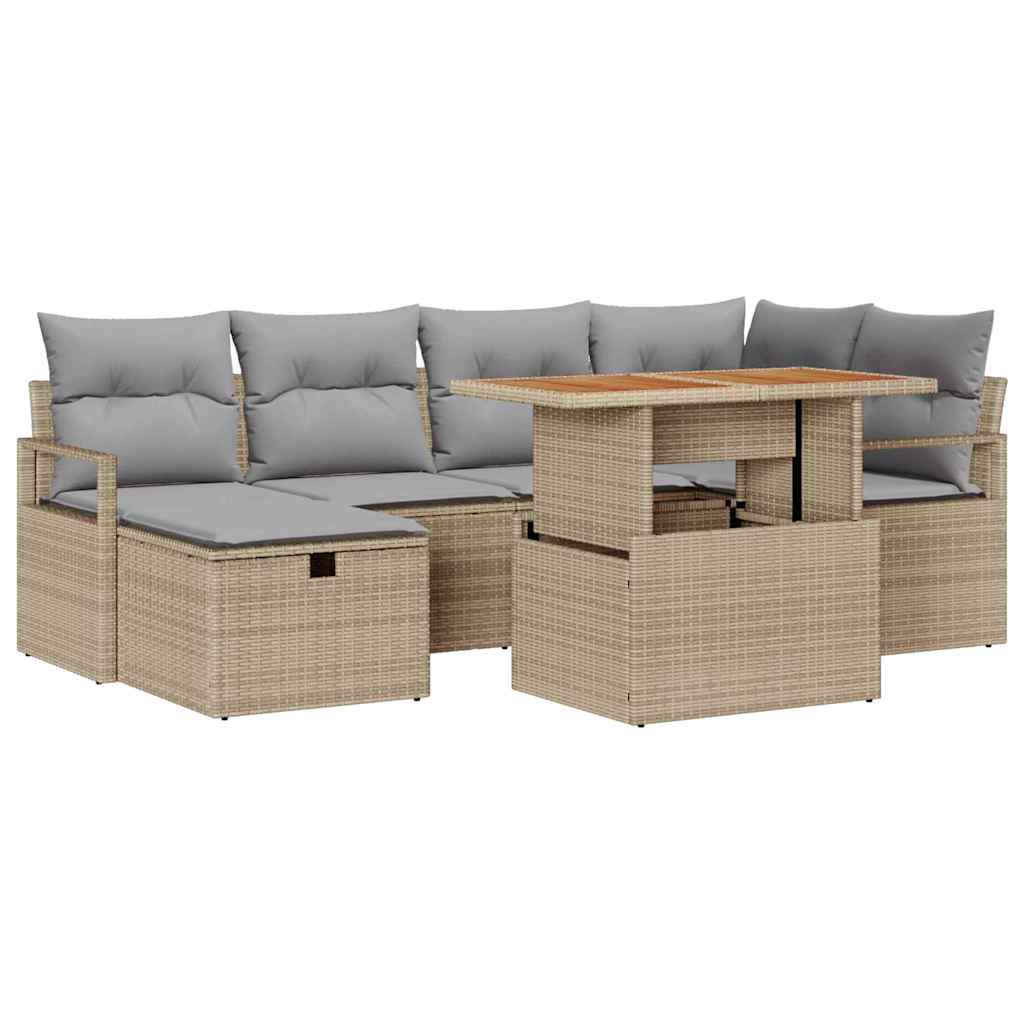 Tuinbankenset 7 st Beige poly rattan